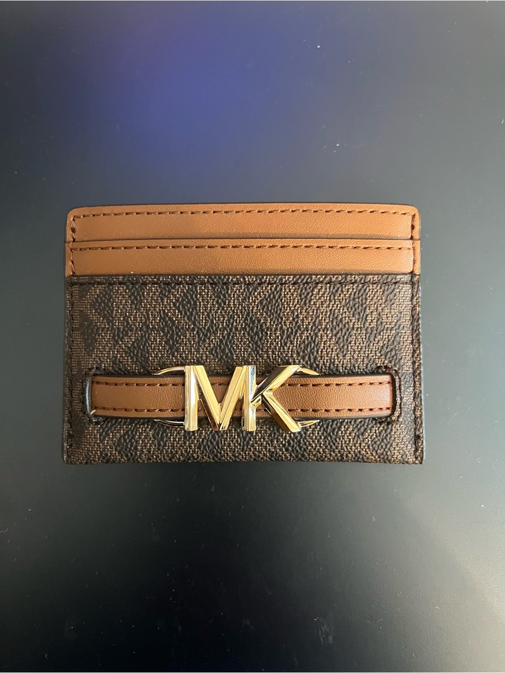 Michael Kors Brown and Gold MK Logo Card Holder